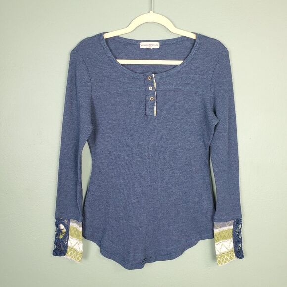 Altar'd State Tops - Altar'd State Thermal Henley Long Sleeve Blue Tee Size Large